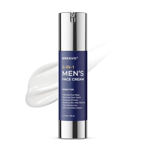 Breavo 6 in 1 Face Cream for Men: 6 in 1 Mens Face Moisturizer, Mens Face Cream Anti Aging - Eye Bags Treatment & Wrinkle Cream for Men 1.7 oz