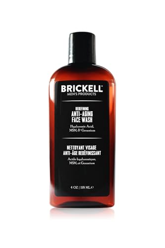 Brickell Men's Redefining Anti-Aging Face Wash For Men, Foaming Gel Face Wash Firms & Plumps Skin to Reduce Signs of Aging, With Hyaluronic Acid, Vitamin E, and Vitamin C, 4oz, Scented