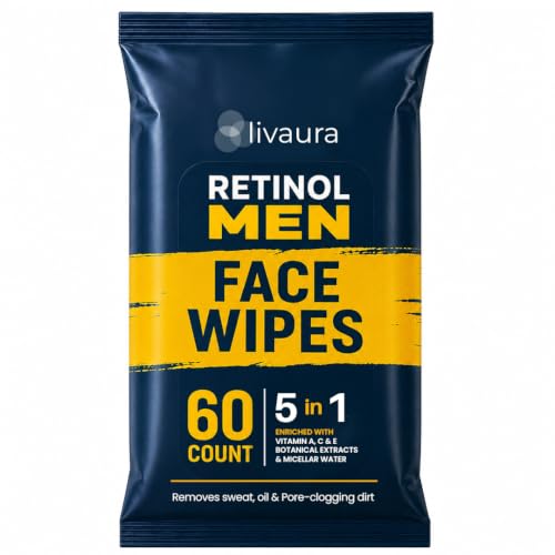 LIVAURA Retinol Face Wipes for Men - Facial Cleansing Wipes for Oily Skin