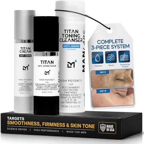 Man Labs Titan Mens Skin Care Kit, 3pc Anti-Aging Facial Care Kit & Routine